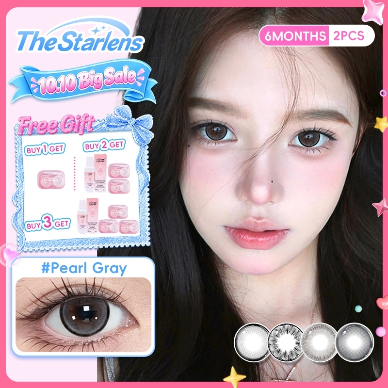 Kính áp tròng Starlens, 2 chiếc 6 tháng, màu xám/nâu lens, Pearl-gray,Toffee-brown,Crispy Persimmons,Water Brown,lens cận thị mềm mại tự nhiên, mắt to, DIA14.5mm có độ (0-8)
