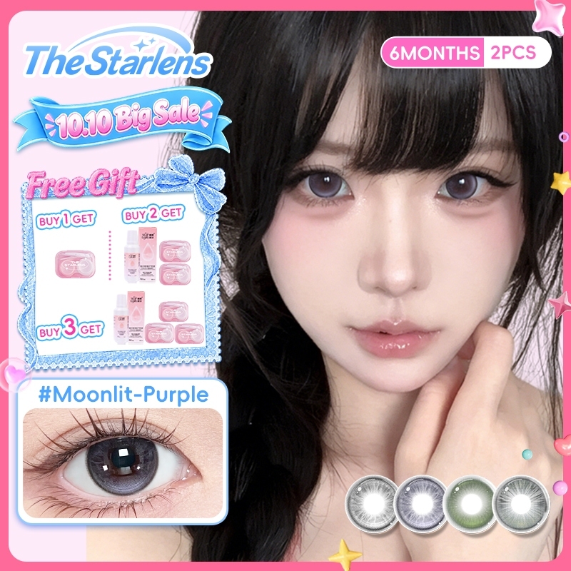 Kính áp tròng Starlens, 2 chiếc 6 tháng, lens màu tím, lens mềm, Thích hợp đeo khi trang điểm, Đường kính 14.2-14.5, có độ (0-8)