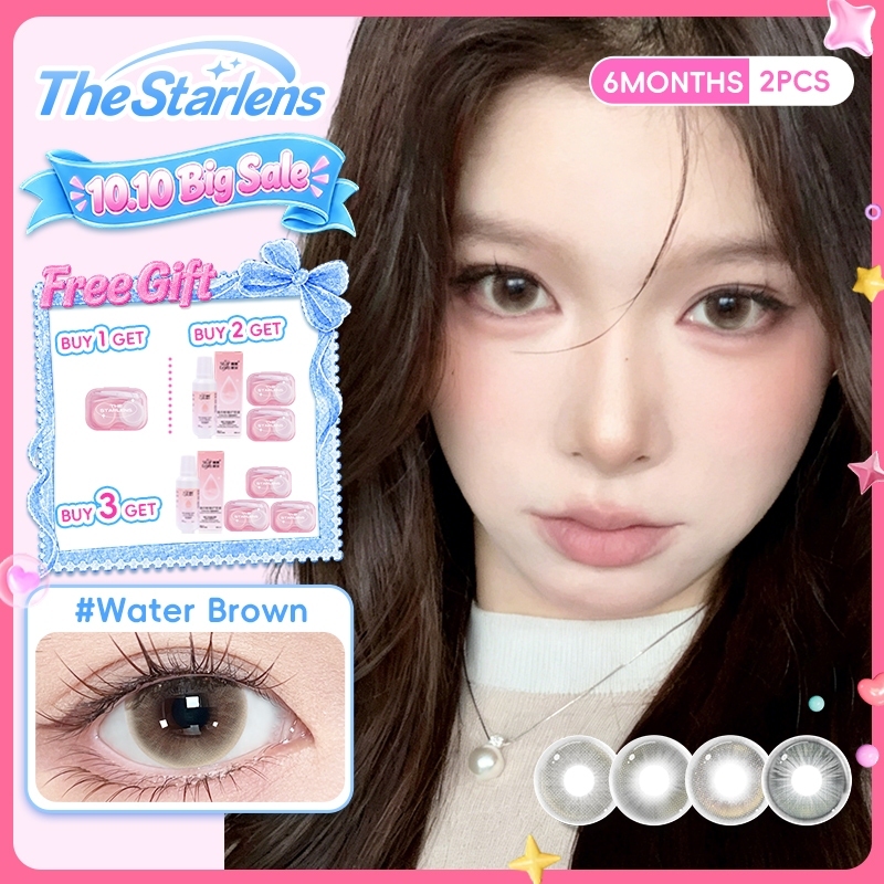 Kính áp tròng Starlens, 1 cặp 6 tháng, tròng kính màu nâu/xám, DIA 14.2-14.5mm, tròng kính mềm cho mắt to, có độ (0-8)