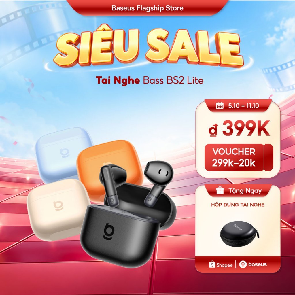 Tai Nghe Bass BS2 Lite Bluetooth 6.0 Đàm thoại rõ nét với micro kép Al Tăng cường âm trầm Thiết kế bán in-ear thoải mái