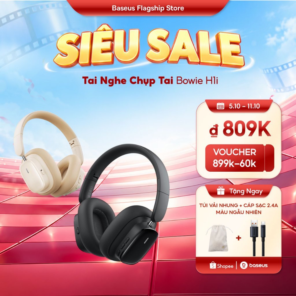 Tai nghe không dây Baseus H1i ANC Bluetooth 5.3 Tai nghe 38db Khử tiếng ồn chủ động với độ trễ siêu thấp