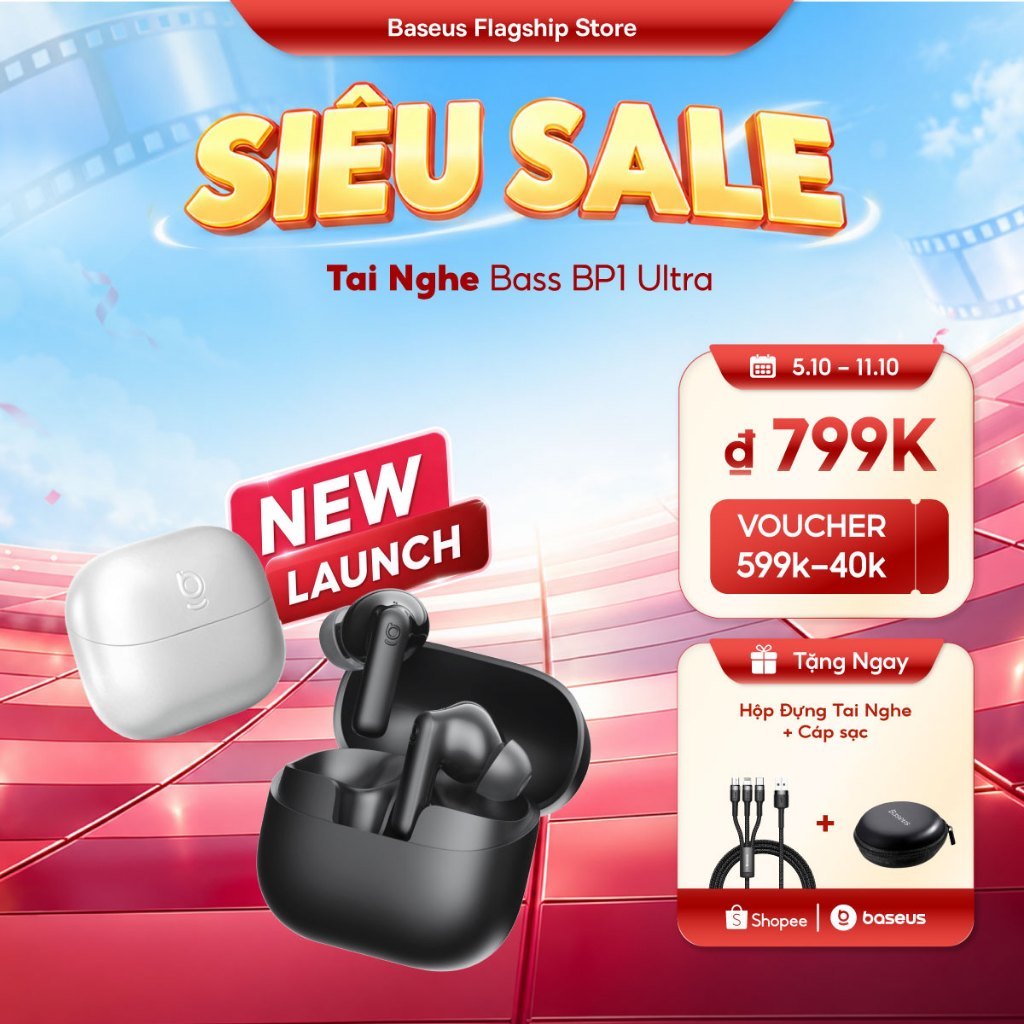 [Mở bán 15/7] Baseus Tai Nghe Bass BP1 Ultra ANC 55dB ANC LDAC Hi-Res Audio 6-Mic AI Gọi