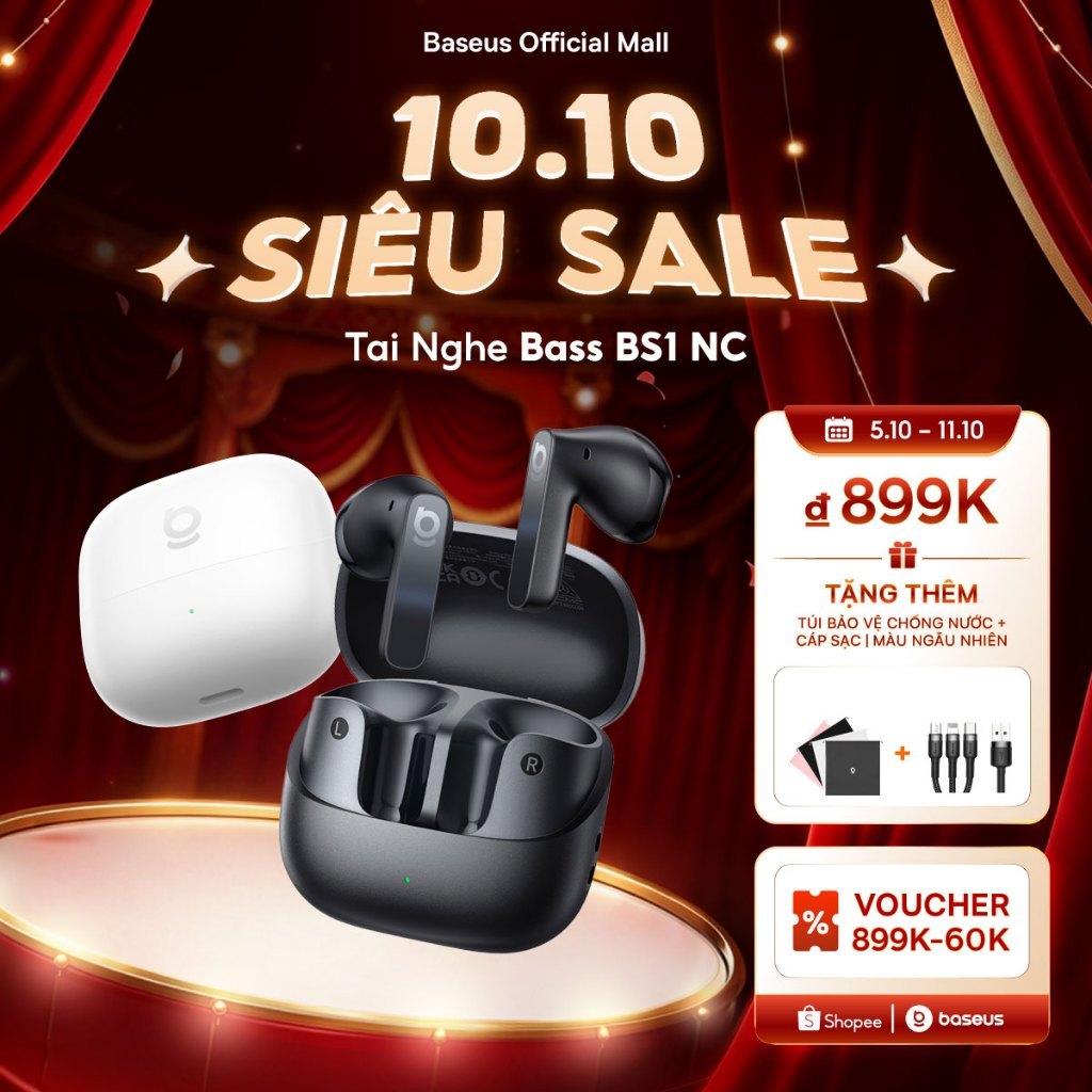Tai Nghe Bass BS1 NC Baseus Chống Ồn Chủ Động ANC Bluetooth 6.0 Phản Hồi Tức Thì, Không Độ Trễ