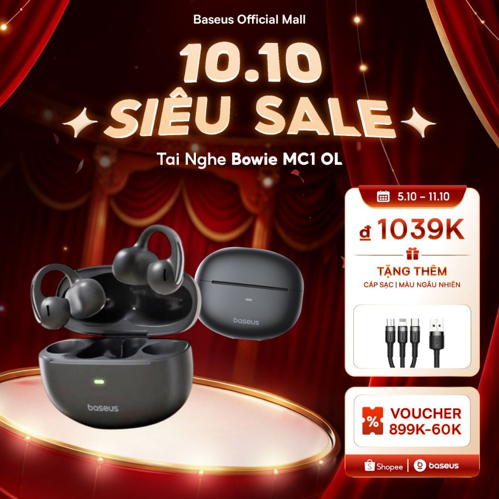 Tai nghe không dây đích thực Baseus Bowie MC2 Air Open-Ear 40Hrs Thời gian chơi Tai nghe chống nước Super Bass2.0 & IP67