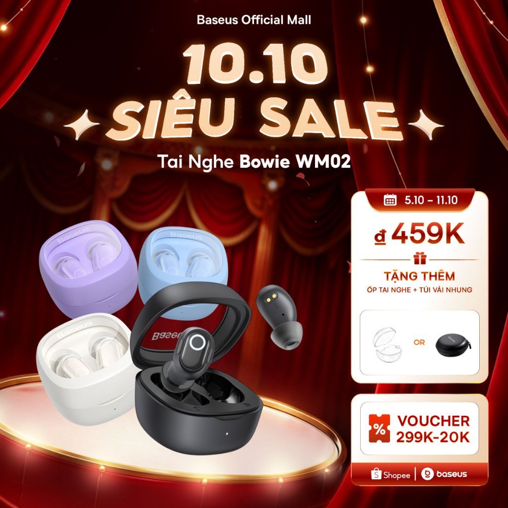 Tai nghe nhét tai không dây BASEUS WM02 bluetooth 5.3 TWS chống ồn