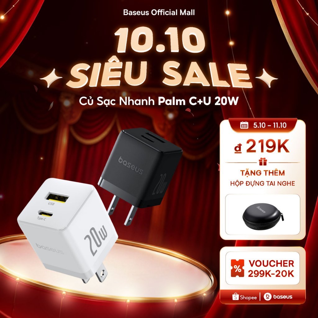 Bộ sạc Baseus cổng loại C/PD 20W hỗ trợ sạc nhanh