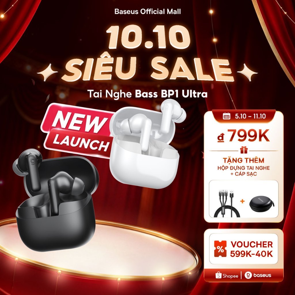 [Mở bán 15/7] Baseus Tai Nghe Bass BP1 Ultra Bluetooth 6.0 ANC Khử tiếng ồnTWS 55dB Cuộc gọi AI thích ứng