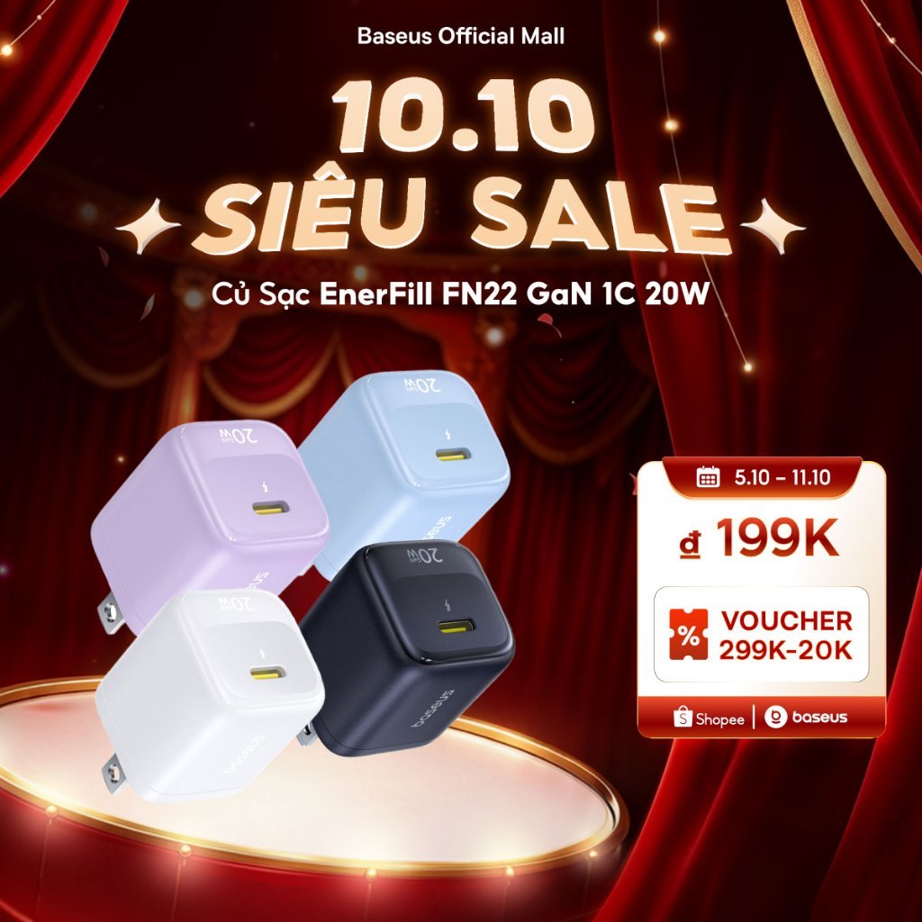 Củ sạc nhanh BASEUS PD 20W GaN5 1C thích hợp cho i14 13 12 pro max