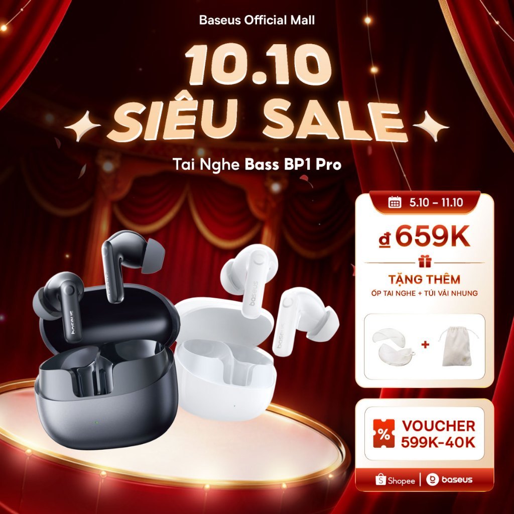 Tai nghe không dây Baseus BP1 Pro ANC -50dB Giảm tiếng ồn Hi-Res Bluetooth 6.0 IPX55 Chống nước 55Hr