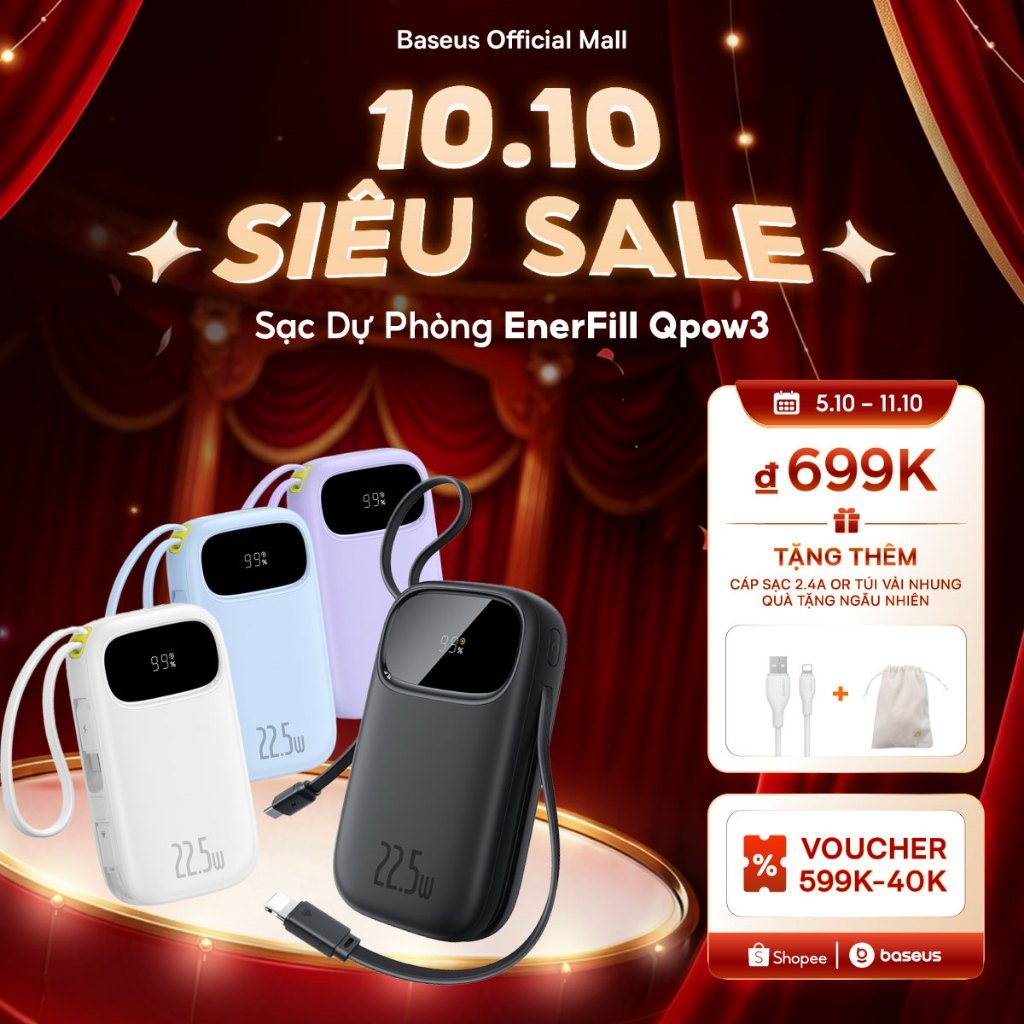 【CCC Certified】Sạc Dự Phòng EnerFill Qpow3 Baseus Pin Dự Phòng Sạc Nhanh Màn Hình Kỹ Thuật Số  Cáp Kép, Kích Thước Nhỏ, Có Chứng Nhận CCC
