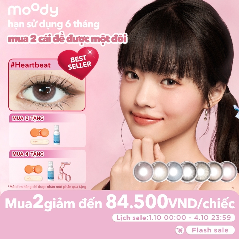 [lens moody 6 tháng mẫu đa dạng - 01 chiếc] Kính áp tròng 6 tháng moody Heartbeat, tone màu ngọt ngào thơ mộng, lên màu chuẩn, có độ cận 0-7, độ giãn tròng 14.0 – 14.5mm