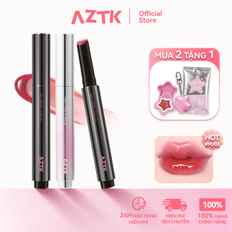 AZTK Son Thỏi Bóng Căng Bóng Mềm Môi Ẩm Mượt Tự Nhiên Màu Đẹp 1.9g