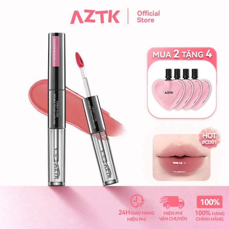 AZTK Son Kem 2 Đầu Lì Bóng 2 Trong 1 Mềm Môi Lâu Trôi Không Khô Môi 1.9g