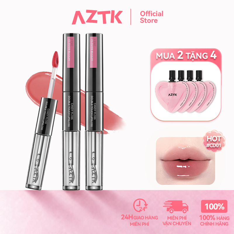 AZTK Son Kem 2 Đầu Lì Bóng 2 Trong 1 Mềm Môi Lâu Trôi Không Khô Môi 1.7g