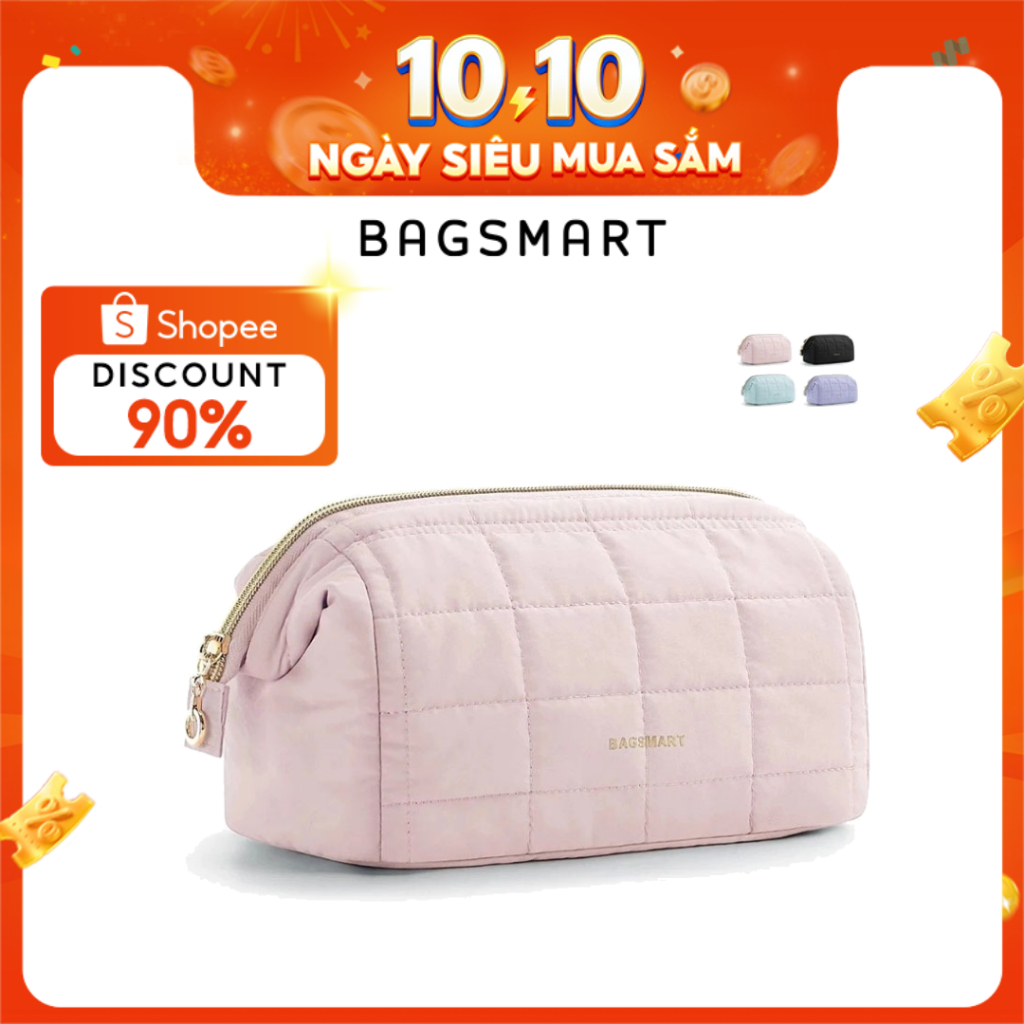 BAGSMART Túi đựng mỹ phẩm Du lịch Túi trang điểm có đệm phồng Túi trang điểm cho nữ Đồ vệ sinh Hộp đựng đồ vệ sinh