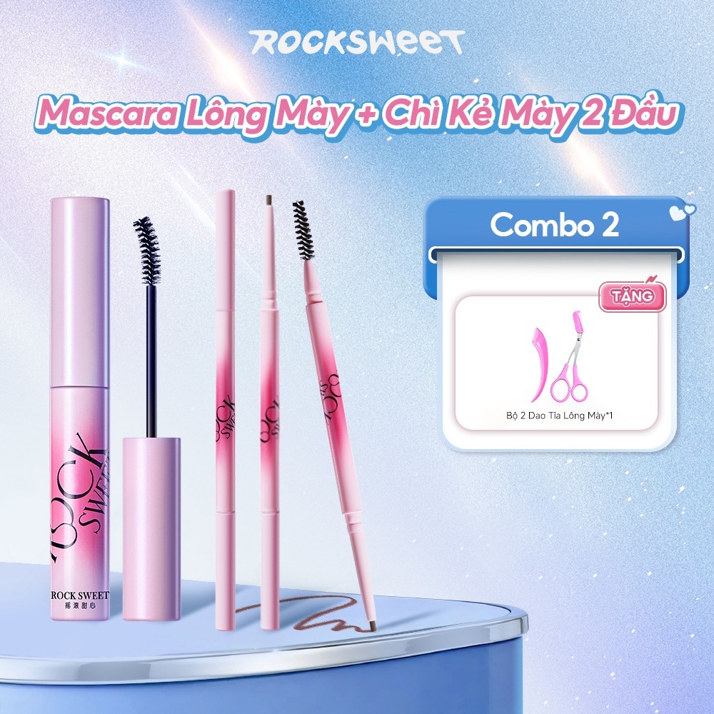 Combo 2  Rock SWEET Mascara Lông Mày 1.0 + Chì Kẻ Mày 2 Đầu – Lông Mày Bền, Chống Thấm Nước & Chống Mồ Hôi, Chống Nhòe