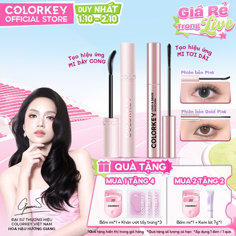 Mascara COLORKEY Chuốt Mi Dài Tơi Tự Nhiên, Cong Mi, Kháng Nước Lâu Trôi 24H