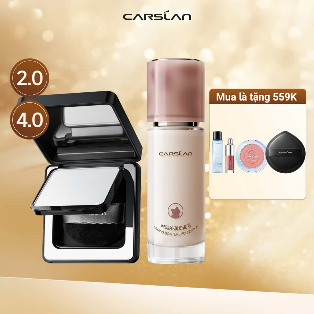 [COMBO] Phấn phủ nén CARSLAN BLACK MAGNET 2.0 8g + Kem nền bám chặt lâu trôi 4.0 30g
