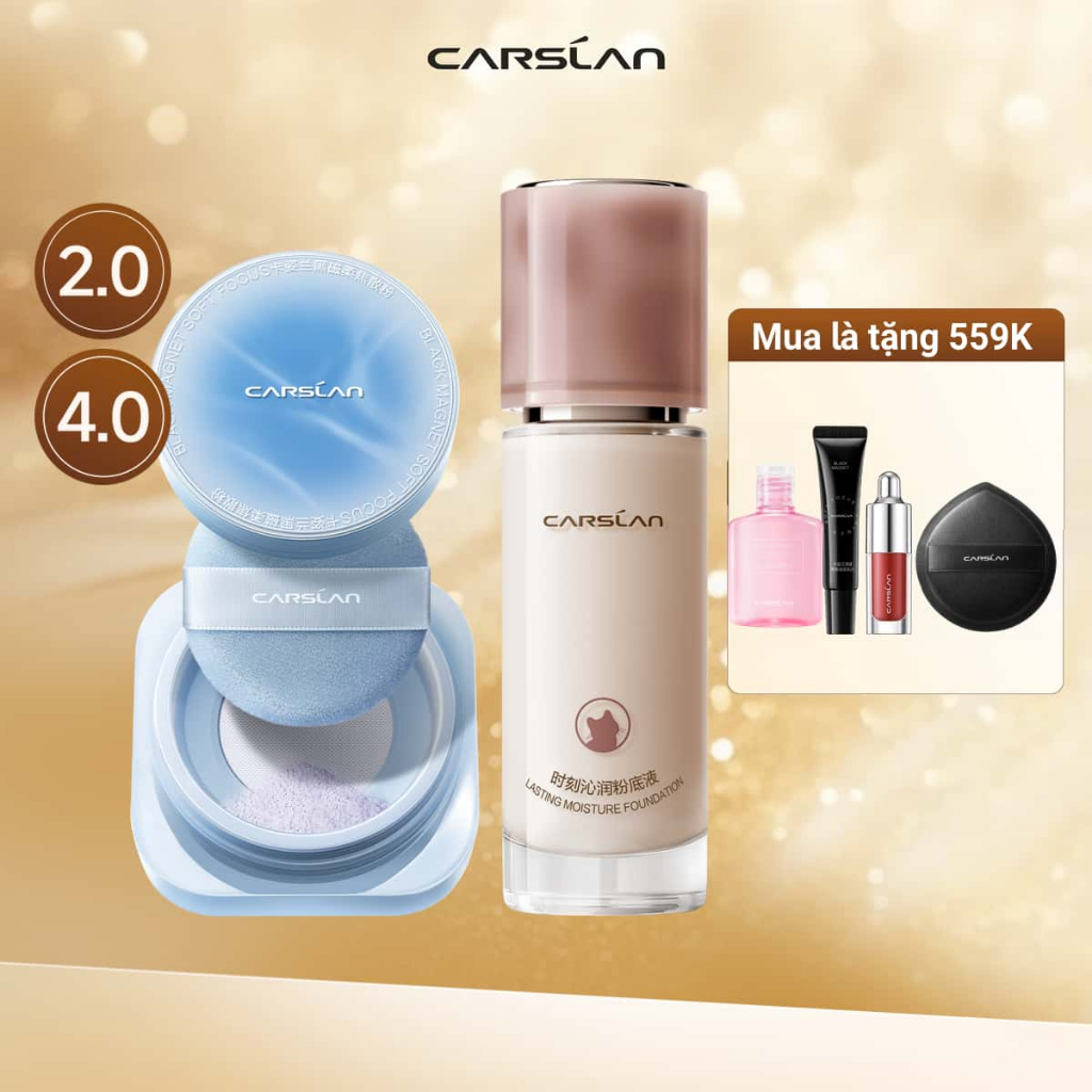 【COMBO】 Phấn phủ Carslan Black Magnet 2.0 8g + Kem nền ẩm lâu dài 4.0 mới Carslan 30g