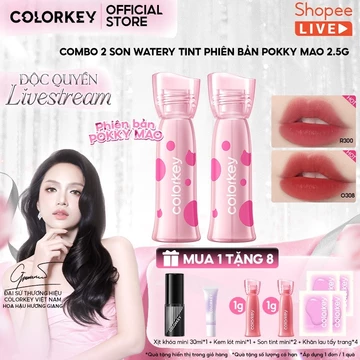 [KOL] COMBO 2 Son môi COLORKEY Watery Tint, Mờ, Mịn, Không Dính, Lâu trôi, Dưỡng ẩm 2.5g