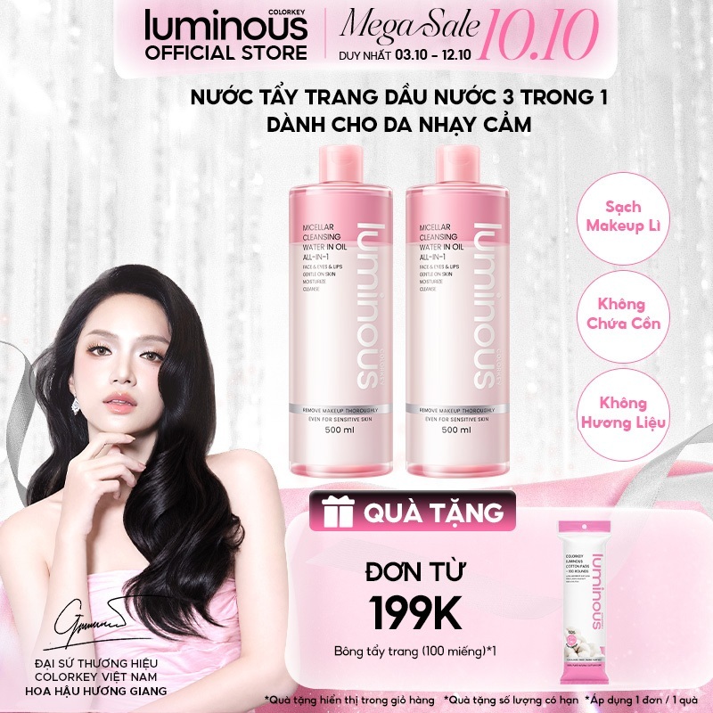 [MUA 2 TẶNG 1] Combo 2 Nước Tẩy Trang Dầu Nước Colorkey Luminous Sạch Sâu & Không Cồn 500ml