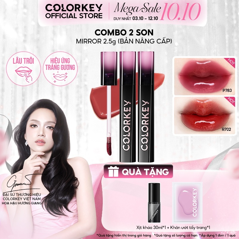 COMBO 2 Son Môi Gương Bóng COLORKEY Tạo Hiệu Ứng Căng Bóng Như Gương, Đôi Môi Đầy Đặn Quyến Rũ 2.5g