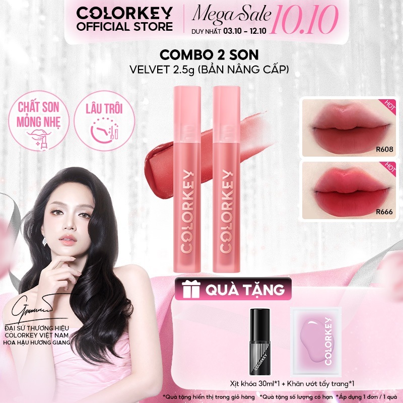 COMBO - COLORKEY Son Velvet Mới, Chất Son Kem Nhung, Mịn Lì, Lên Màu Chuẩn 2.5g