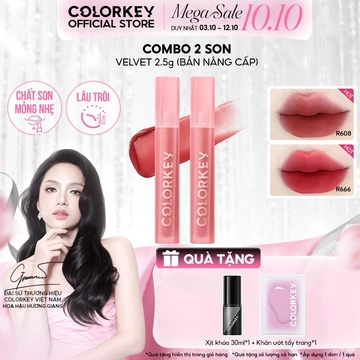 COMBO - COLORKEY Son Velvet Mới, Chất Son Kem Nhung, Mịn Lì, Lên Màu Chuẩn 2.5g