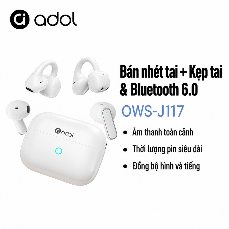 Tai nghe ASUS adol J117 Tai nghe không dây Bluetooth 6.0 2 trong 1 có thiết kế lật tai bán trong tai Âm thanh không gian IMAX Độ trễ thấp để chơi game | BigBuy360 - bigbuy360.vn