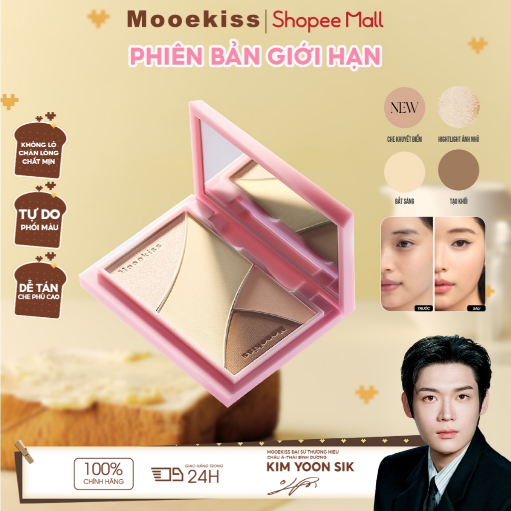 Bảng Tạo Khối Mooekiss 3 Màu 9g, Contour & Highlight, Tạo Sống Mũi, Dễ Tán, Tự Nhiên [KIM YOON SIK]