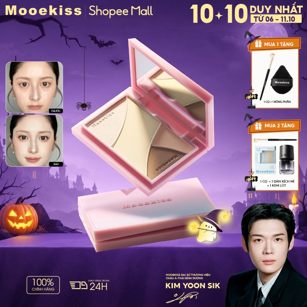 Bảng Tạo Khối Mooekiss 3 Màu 9g, Contour & Highlight, Tạo Sống Mũi, Dễ Tán, Tự Nhiên [KIM YOON SIK]