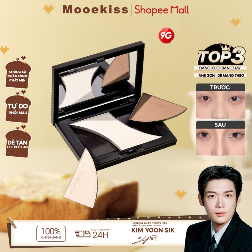 Bảng Tạo Khối & Highlight Mooekiss 3 Màu Mini 9g, Tự Nhiên, Lâu Trôi, Chống Nước, Dễ Tán [KIM YOON SIK]