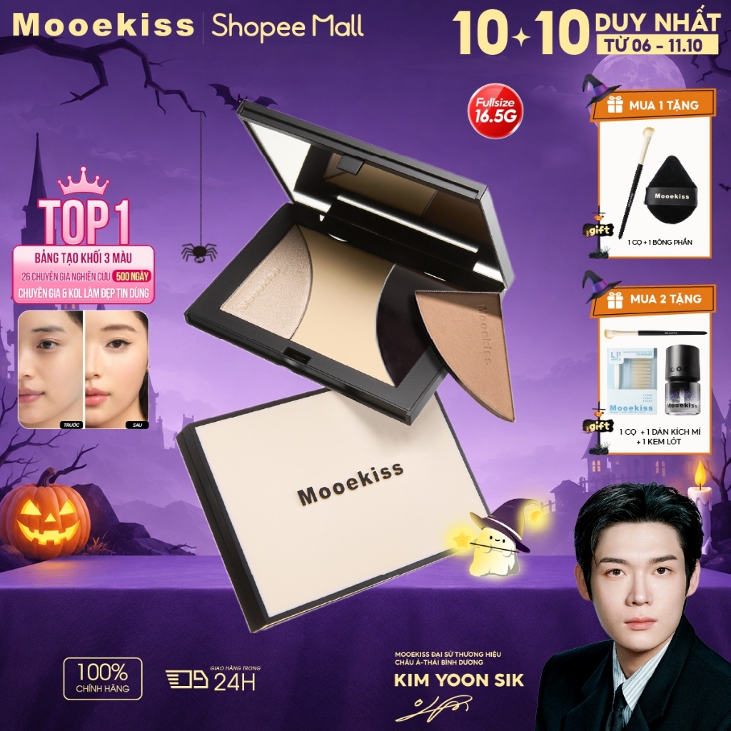 Bảng Tạo Khối Mooekiss, Contour & Highlight, Mịn Lì, Lâu Trôi, Chống Nước, Phù Hợp Mọi Tông Da 16.5g [KIM YOON SIK]