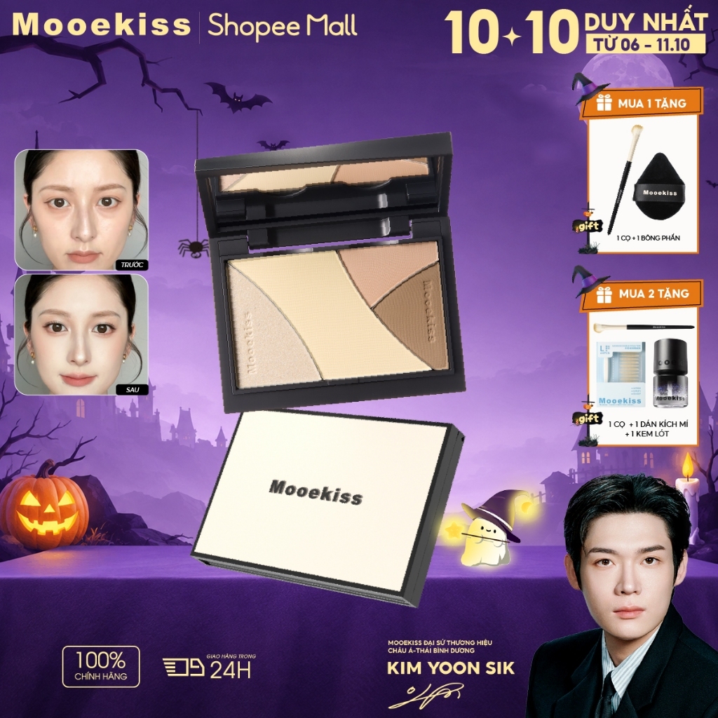 Bảng Tạo Khối Mooekiss Quad Palette, Contour & Highlight, Định Hình Khuôn Mặt, Lâu Trôi [KIM YOON SIK]