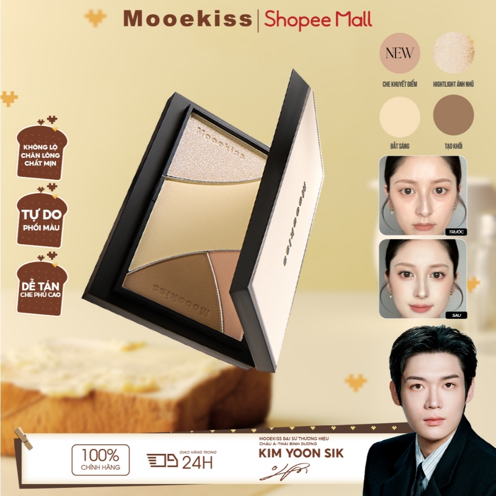 [LIVE] Bảng Tạo Khối Mooekiss Quad Palette, Contour & Highlight, Định Hình Khuôn Mặt, Lâu Trôi