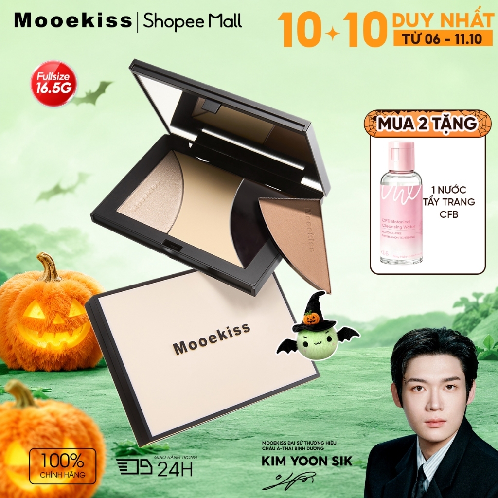 Bảng Tạo Khối Mooekiss 3 Màu 16.5g, Contour & Highlight, Tạo Chiều Sâu Khuôn Mặt, Lâu Trôi
