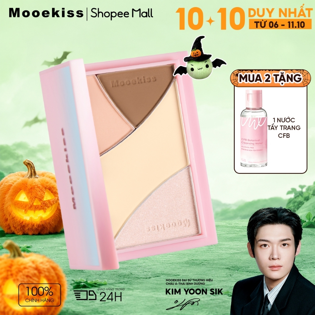 Bảng Phấn Mắt & Highlight Mooekiss 4 Màu 9g, Lì & Nhũ, Làm Sáng Da, Dễ Tán