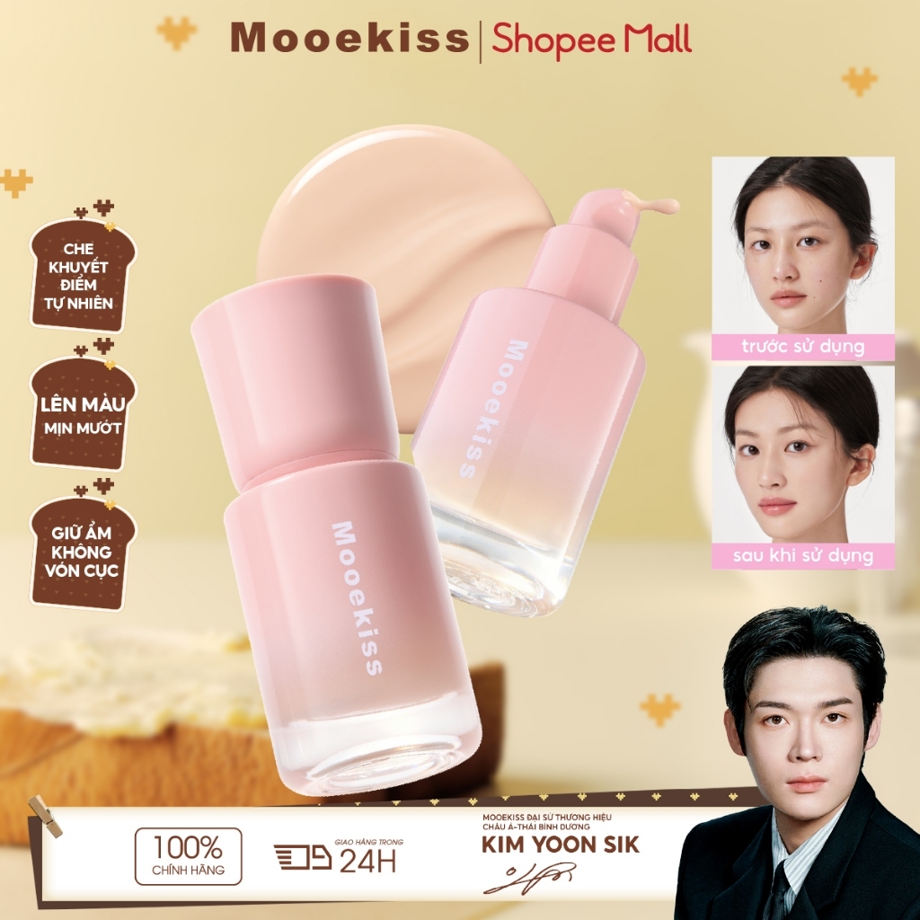 Kem Nền Mooekiss, Mịn Lì Lâu Trôi, Che Khuyết Điểm, Không Xuống Tông, Kiềm Dầu Dưỡng Ẩm [KIM YOON SIK]