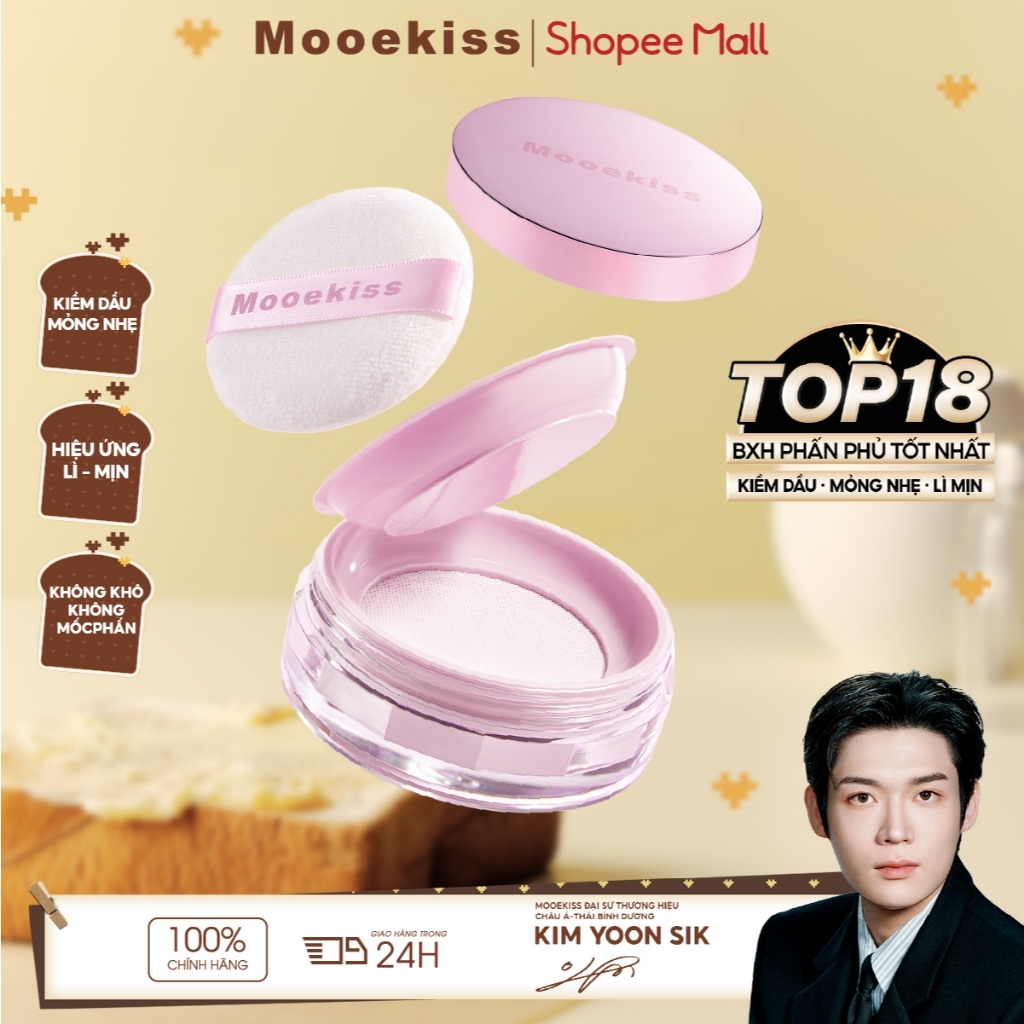 Phấn Phủ Mooekiss, Kiềm Dầu, Khóa Nền, Chống Nước Mồ Hôi, Mịn Nhẹ, Lâu Trôi (Bản Nâng Cấp) 10g [KIM YOON SIK]