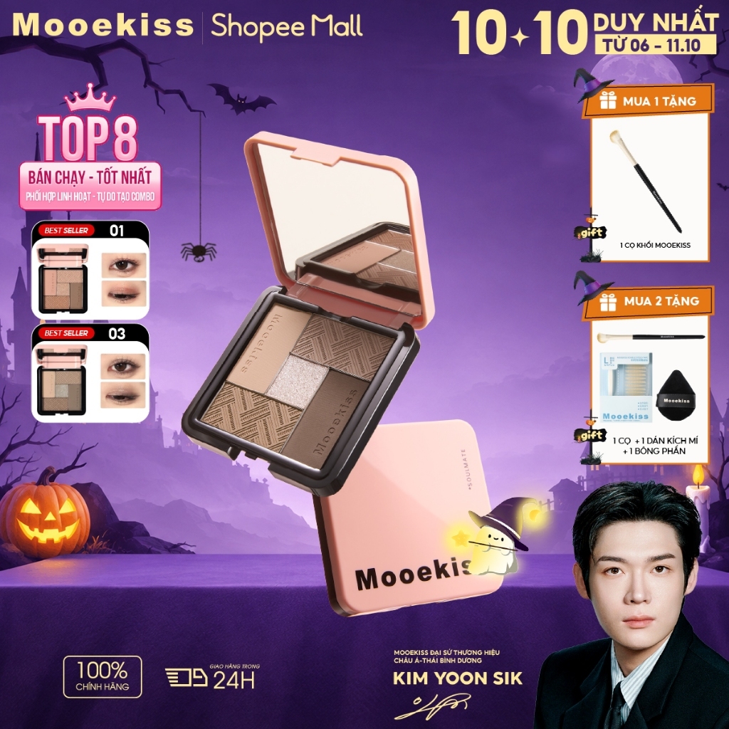 Bảng Phấn Mắt Mooekiss 5 Màu Tone Đất, Lì Mịn, Dễ Tán, Cho Người Mới, Thiết Kế Nam Châm 8.5g，Nhũ Lấp Lánh,Lì Mịn / Matte,Sắc Tố Cao,Bão Hòa Thấp