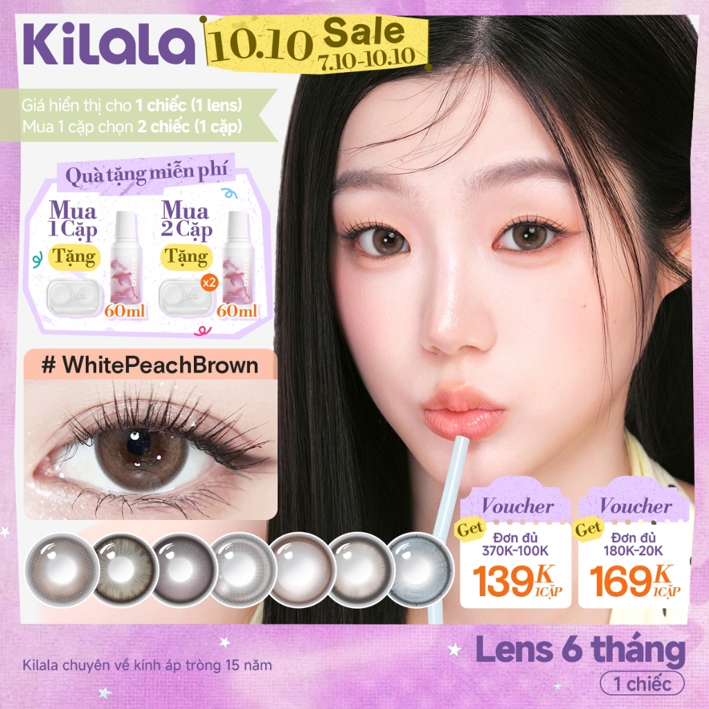 Kính áp tròng màu Kilala Nâu Bailey Brown/Sakura Pink/Yay Radiowave Black lens cận 6 tháng DIA 14.2-14.5mm có độ (0-4)[Giá 1 chiếc lens ]