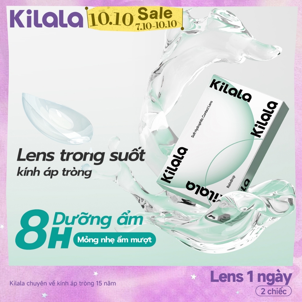 Lens 1 ngày cận trong suốt kính áp tròng Kilala không màu RainDrop Lens 1 ngày DIA 14.2mm có độ (0.5-8) 2 chiếc