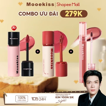 [LIVE COMBO 3] Mooekiss Soft Mist Lip Mud 3g + Water Light Mirror Lip Glaze + Velvet Lip Cream, Dưỡng ẩm và Không dính vào Son kem thủy tinh
