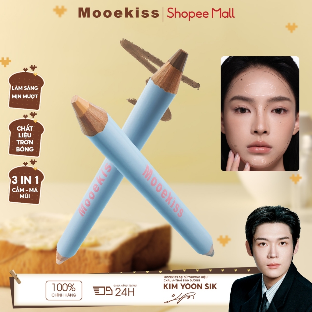 Bút Tạo Khối Hai Đầu MOOEKISS Highlight Bắt Sáng Dễ Tán Lâu Trôi 2g, Tạo Khối 3D, Highlight, Dễ Tán