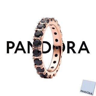 Phụ kiện trang sức thông thường sang trọng PANDORA (bao gồm hộp đóng gói) - Nhẫn vĩnh cửu hàng lấp lánh màu đen sang trọng chất lượng cao