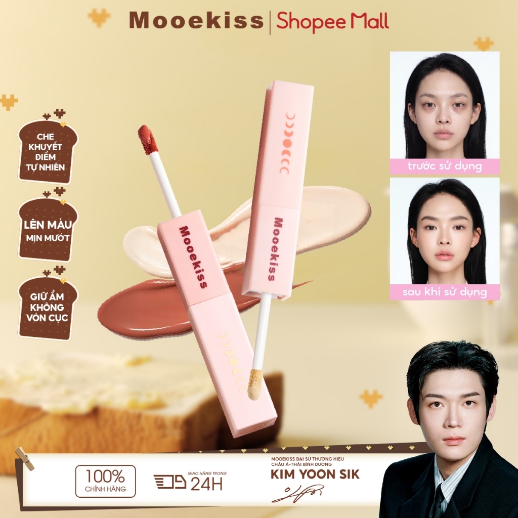 [MỚI] Kem che khuyết điểm hai đầu Mooekiss chất lỏng làm sáng, che khuyết điểm dạng lỏng, làm sáng quầng thâm mắt, che vết mụn