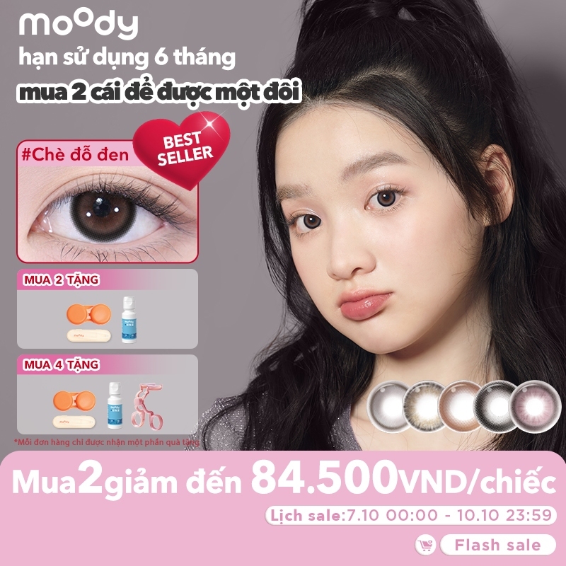 [lens moody 6 tháng dòng kinh điển - 01 chiếc] Kính áp tròng 6 tháng moody màu Chè đỗ đen nâu/đen tự nhiên, có độ cận 0-7, độ giãn tròng 14.0 – 14.5mm