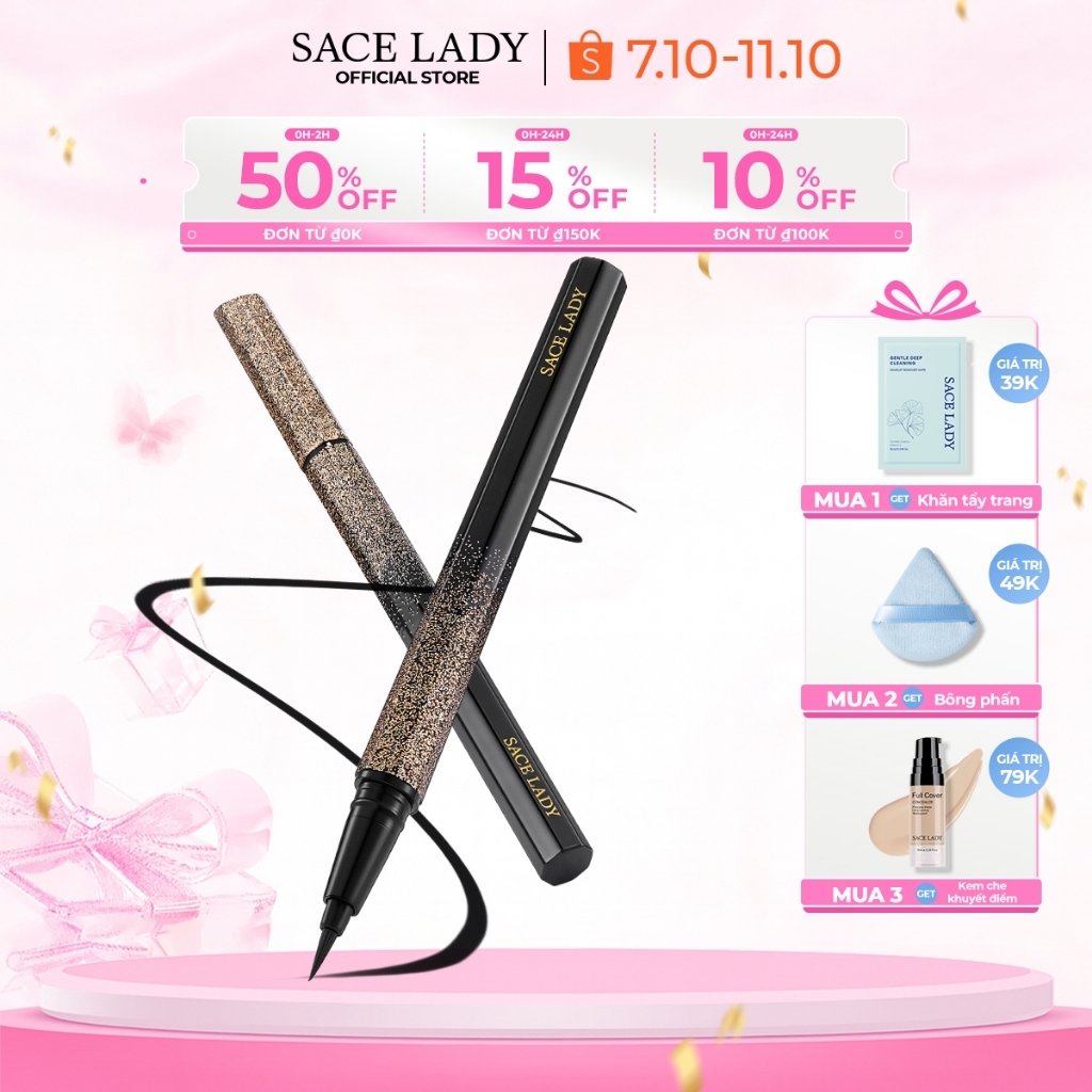 Bút Kẻ Mắt SACE LADY Dạng Lỏng Lâu Trôi Không Thấm Nước Nhanh khô Trang Diểm Mắt 0.7g