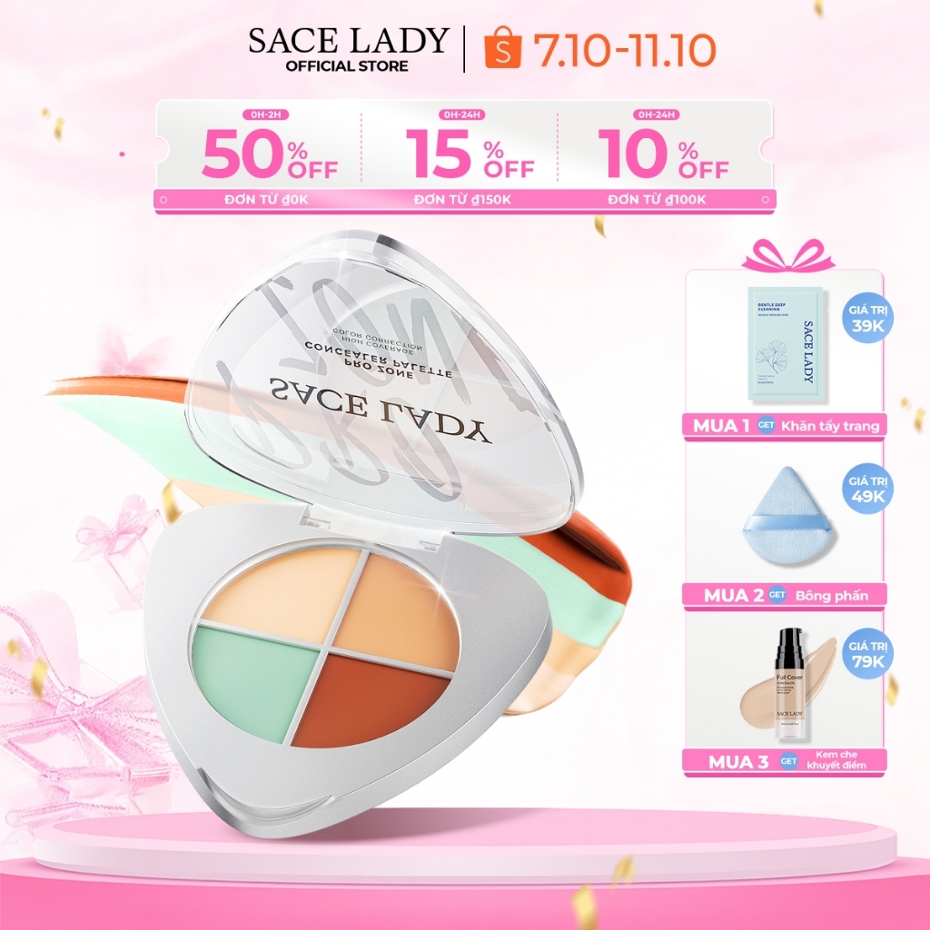 Bảng Kem Che Khuyết điểm SACE LADY Chống Thấm Nước Giúp Hiệu Chỉnh Màu Da 5.6g