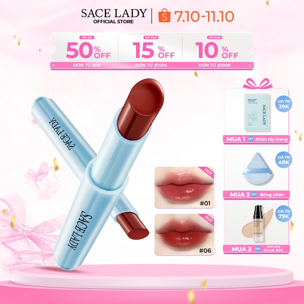 Son Tint Bóng SACE LADY Mát Màu Nước Lấp Lánh Một Cú Nhấp Chuột Bóng Sáng Bóng Trang Diểm Môi
